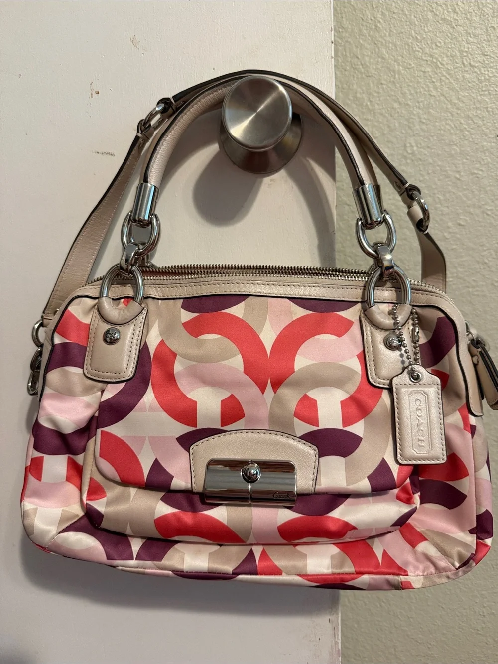 Coach Pink, Purple & Coral Signature Satchel